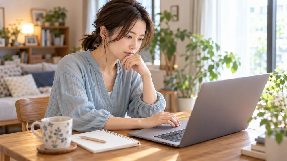 オンライン結婚相談所を自宅で検討する30代女性