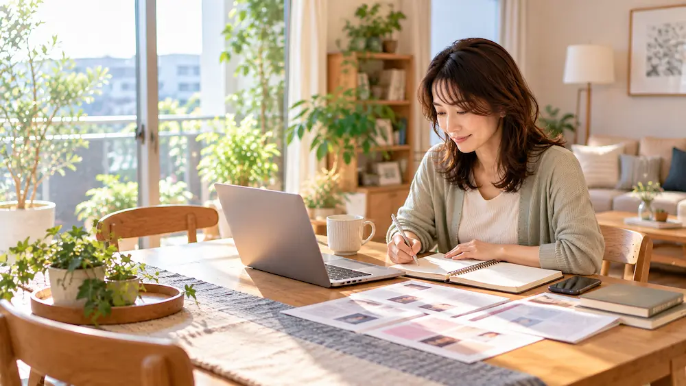 自分に合った婚活の場所を見つけるために情報を整理する女性