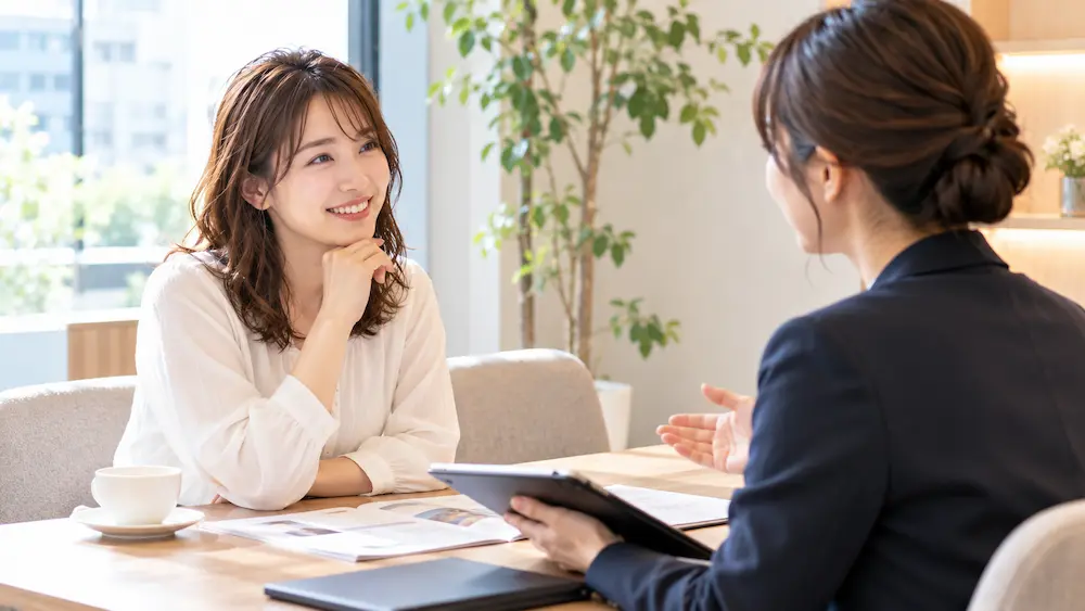 結婚相談所の無料相談で担当者に婚活の悩みを話す女性のイメージ