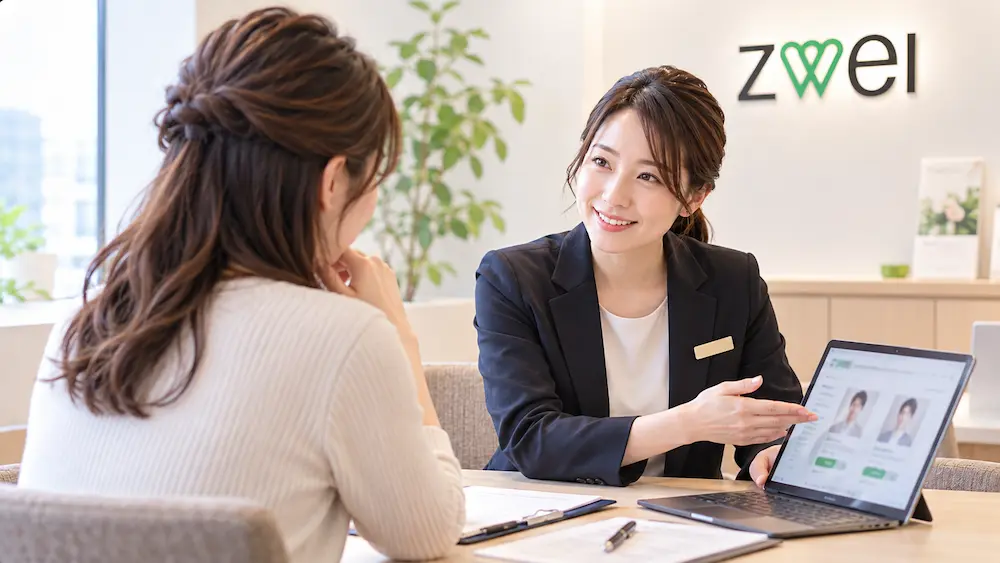 無料相談で担当者と穏やかに話す女性のイメージ